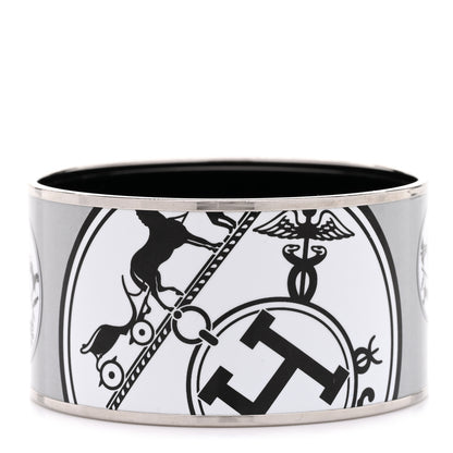 Hermes Enamel Printed Ex Libris Extra Wide Bracelet 62 Black 1 of 5