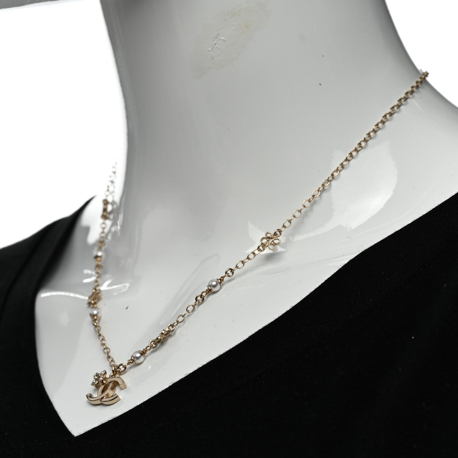 Chanel Crystal Pearl CC Necklace Gold 2 of 6
