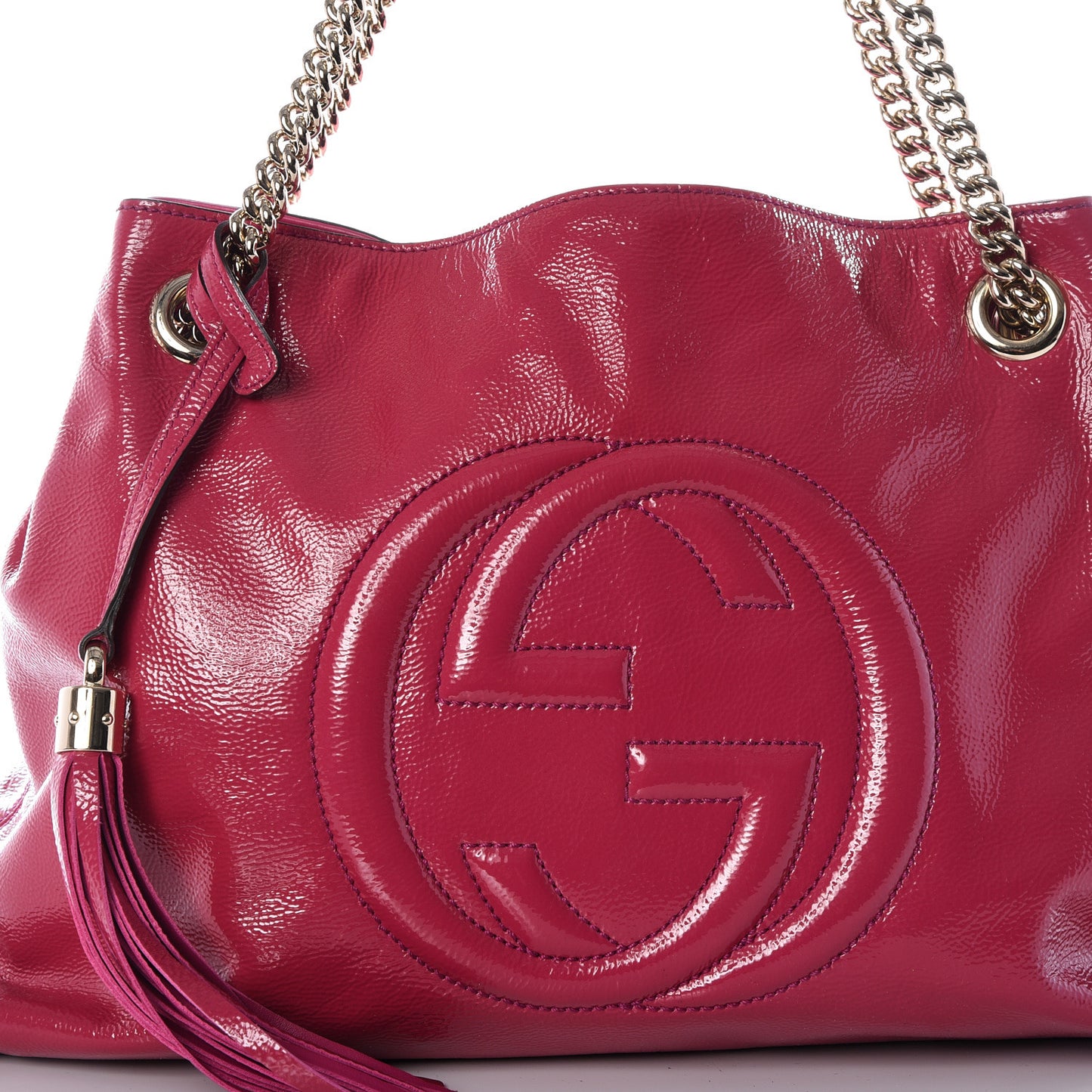 Vernice Naplack Medium Soho Chain Shoulder Bag Bright Bouganville