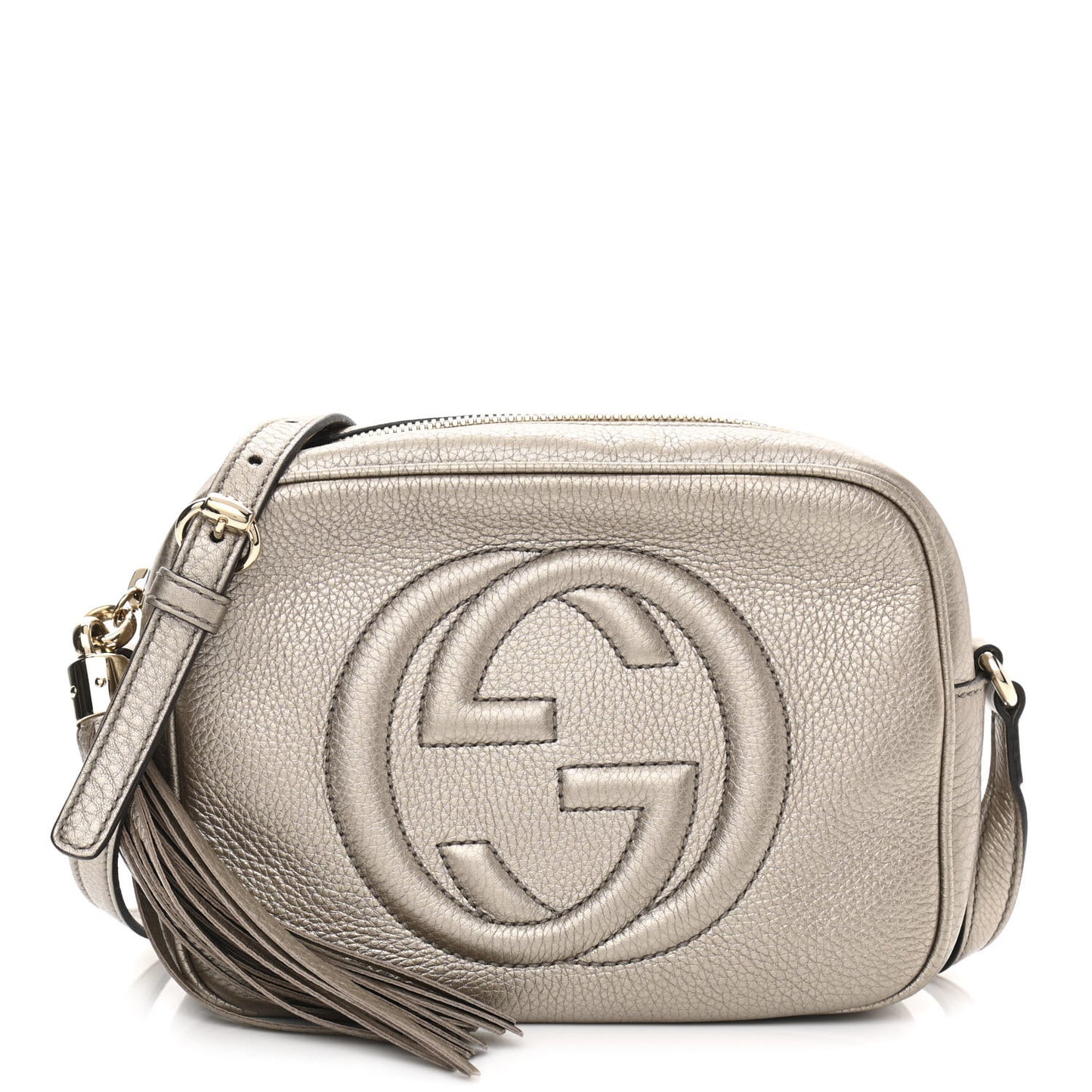 Metallic Pebbled Calfskin Small Soho Disco Bag Golden Beige