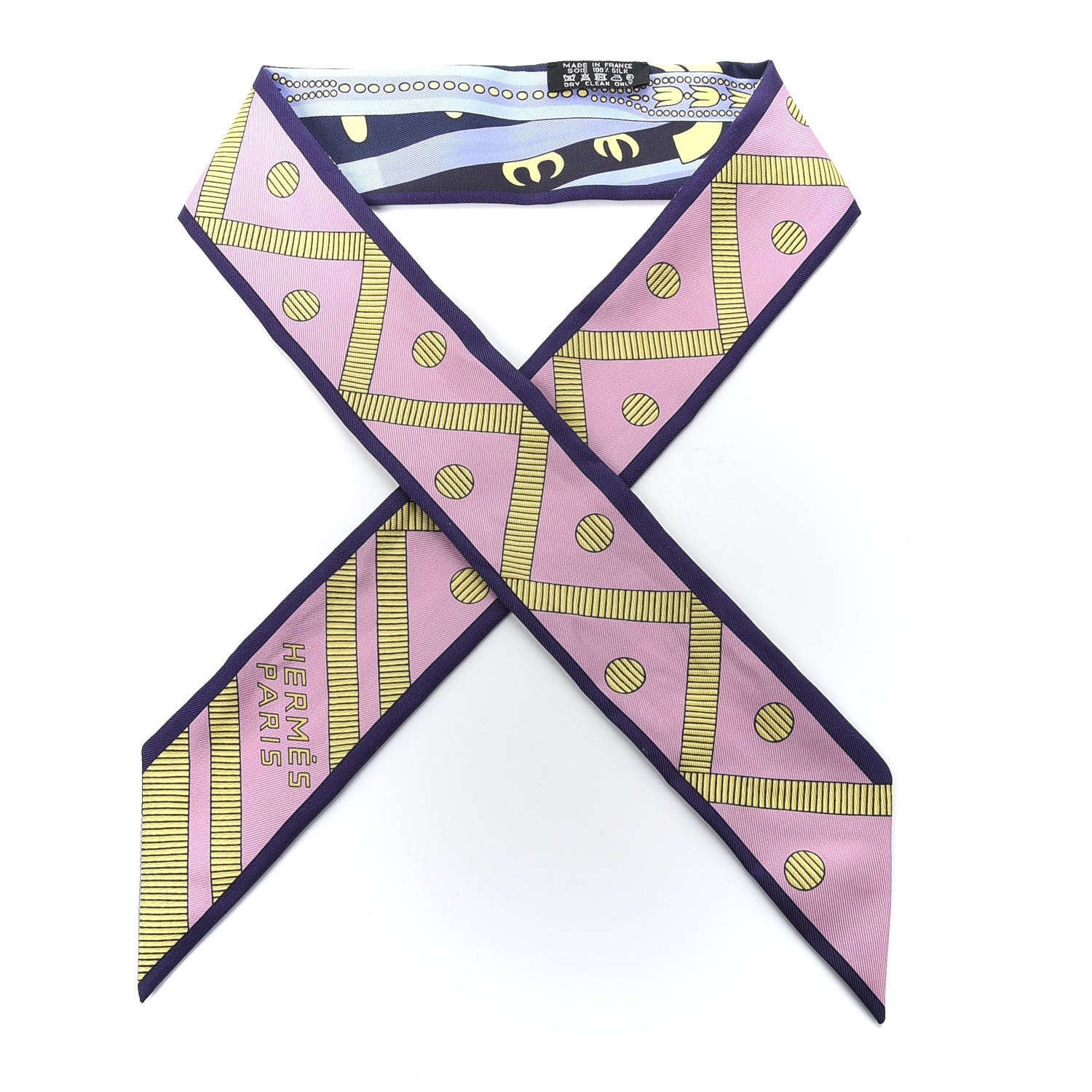 Hermes Silk Balade en Berline Twilly Vieux Rose Marine Jaune 2 of 8