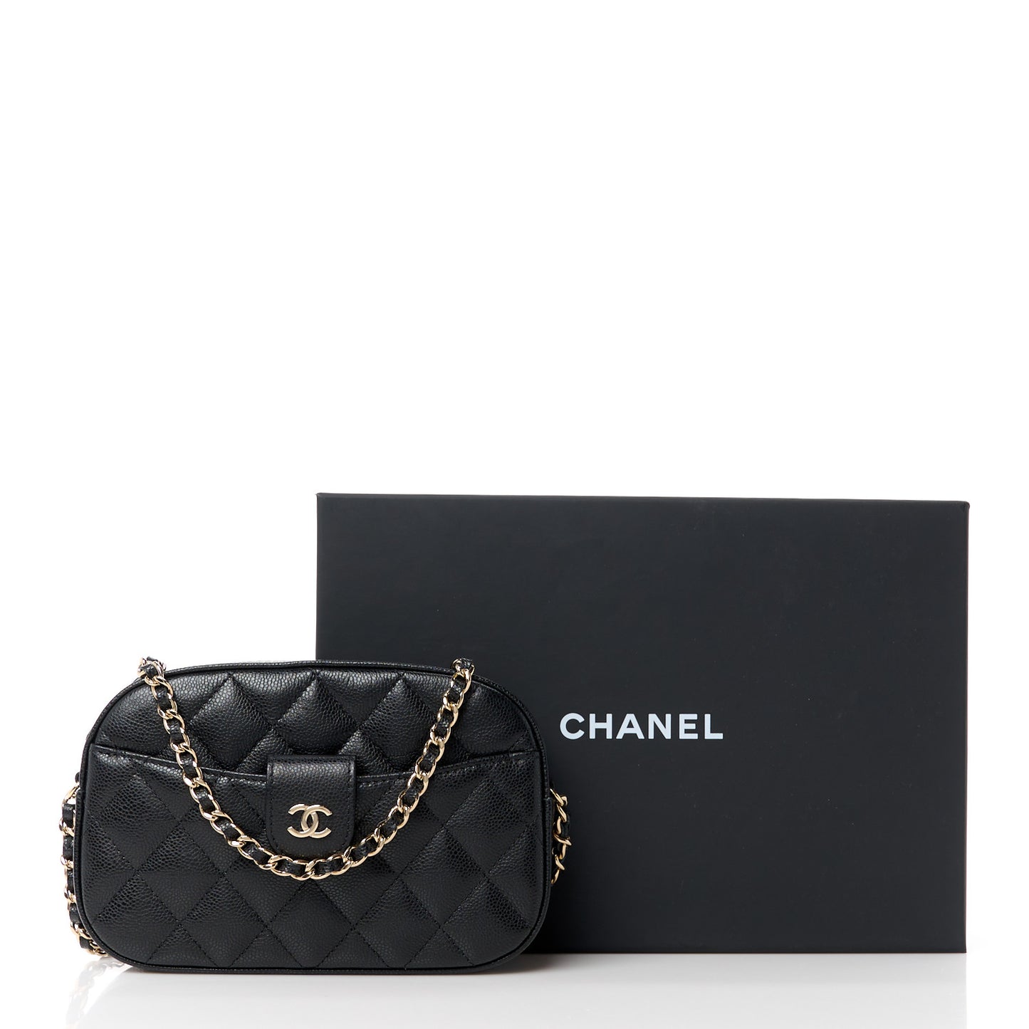Caviar Quilted Chain Camera Bag Black
