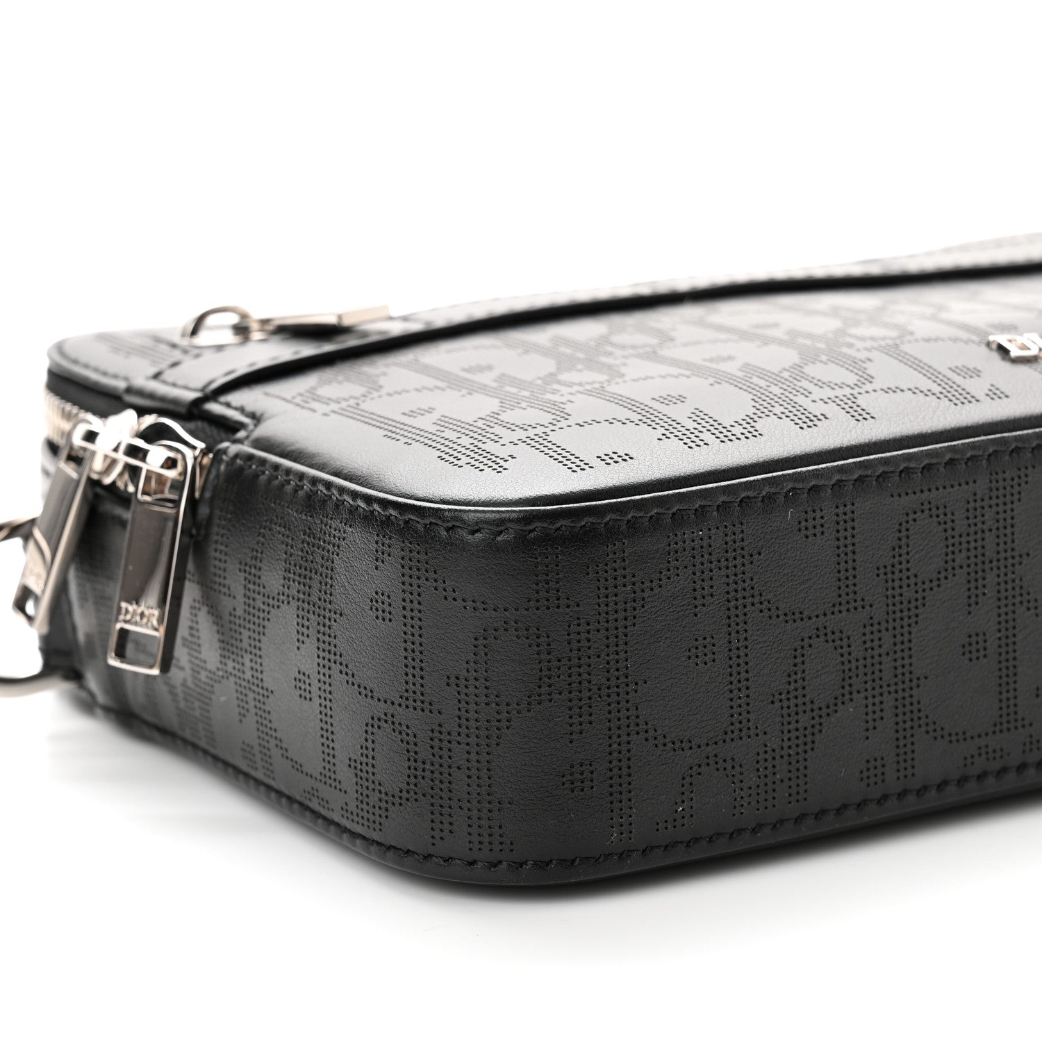 Christian Dior Calfskin Perforated Oblique Galaxy Safari Messenger Bag Black 7 of 8