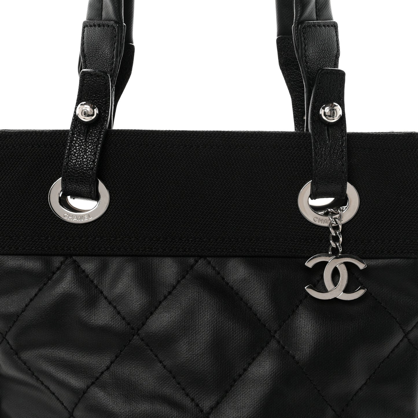 Coated Canvas Quilted Small Paris Biarritz Tote Black
