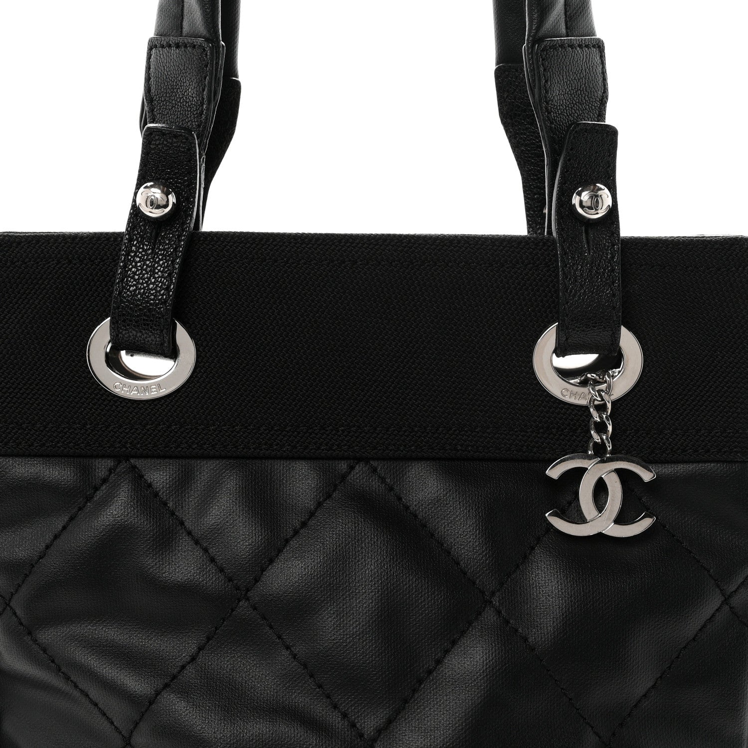 Chanel Coated Canvas Quilted Small Paris Biarritz Tote Black 8 of 10