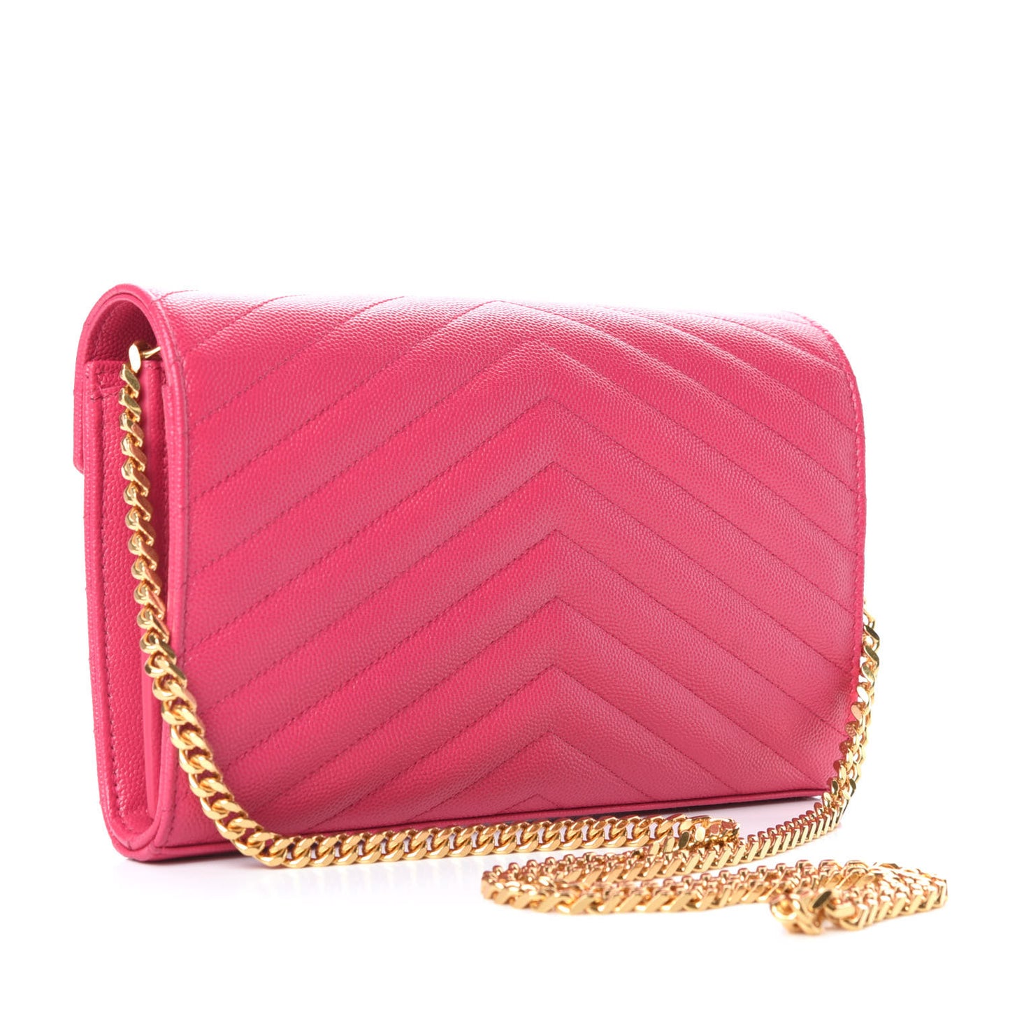 Grain De Poudre Matelasse Chevron Monogram Chain Wallet Fresh Fuchsia