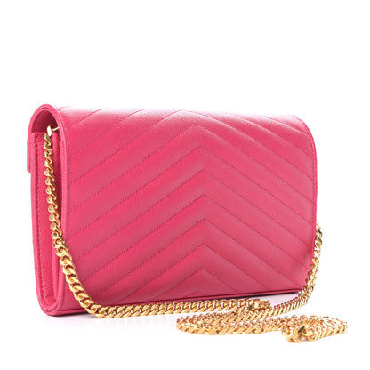 Saint Laurent Grain De Poudre Matelasse Chevron Monogram Chain Wallet Fresh Fuchsia 3 of 8