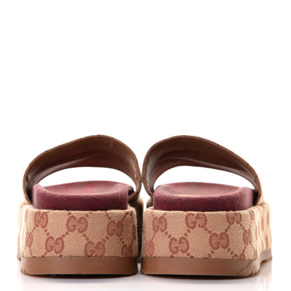 Gucci Canvas GG Monogram Angelina Platform Slide Sandals 37.5 Beige Ruggine 4 of 8