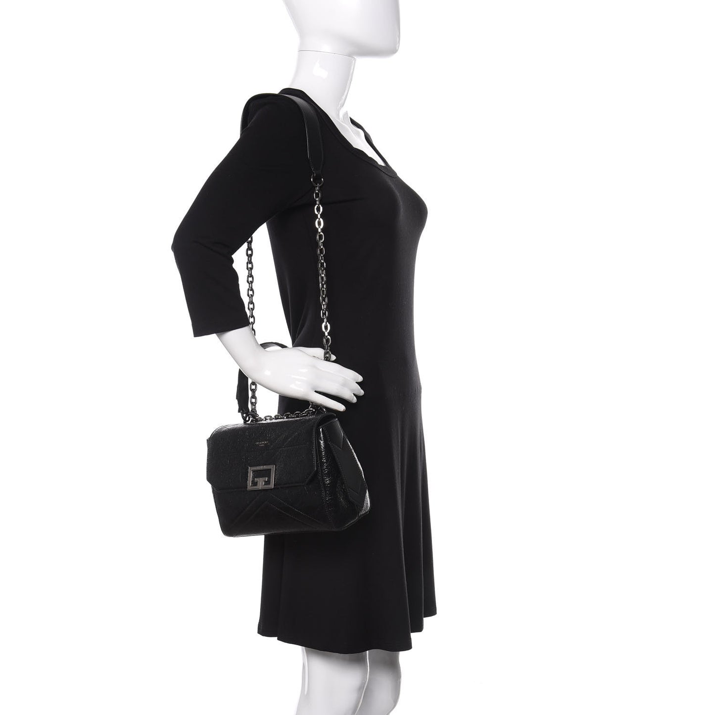 Creased Patent Calfskin Small ID Flap Black