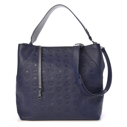 MCM Calfskin Ottomar Monogram Large Klara Hobo Navy Blue 1 of 12