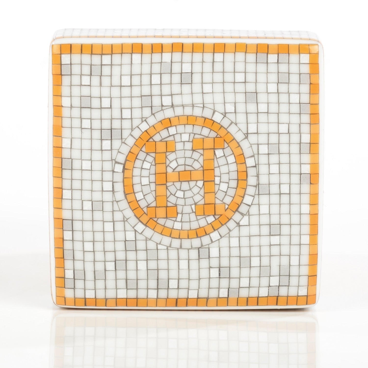 Hermes Porcelain Small Mosaique Au 24 Sugar Box 4 of 10