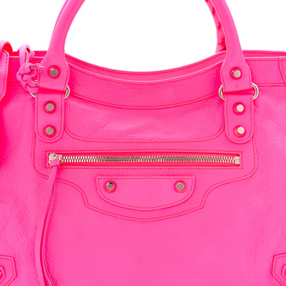 Balenciaga Agneau Classic Silver Hardware City Rose Fluo 8 of 10