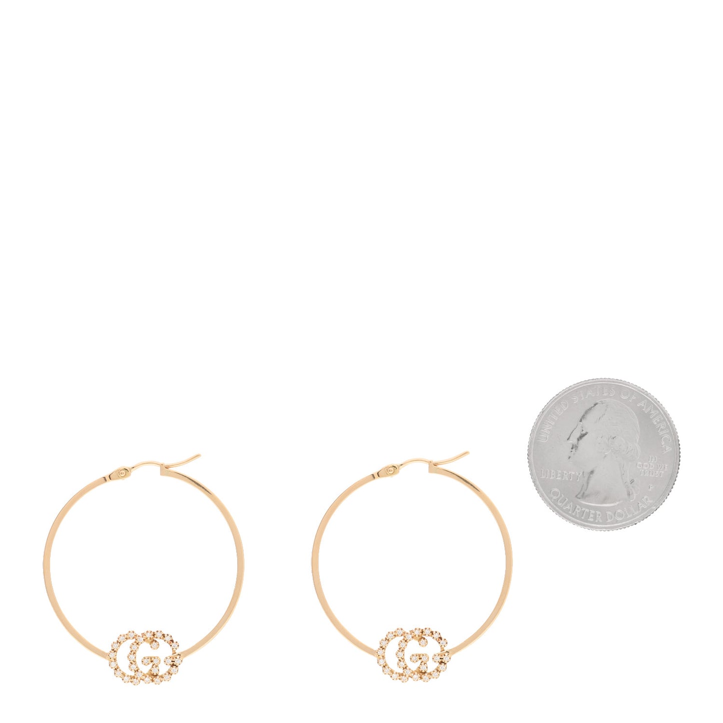 18K Yellow Gold Diamond Running GG Hoop Earrings