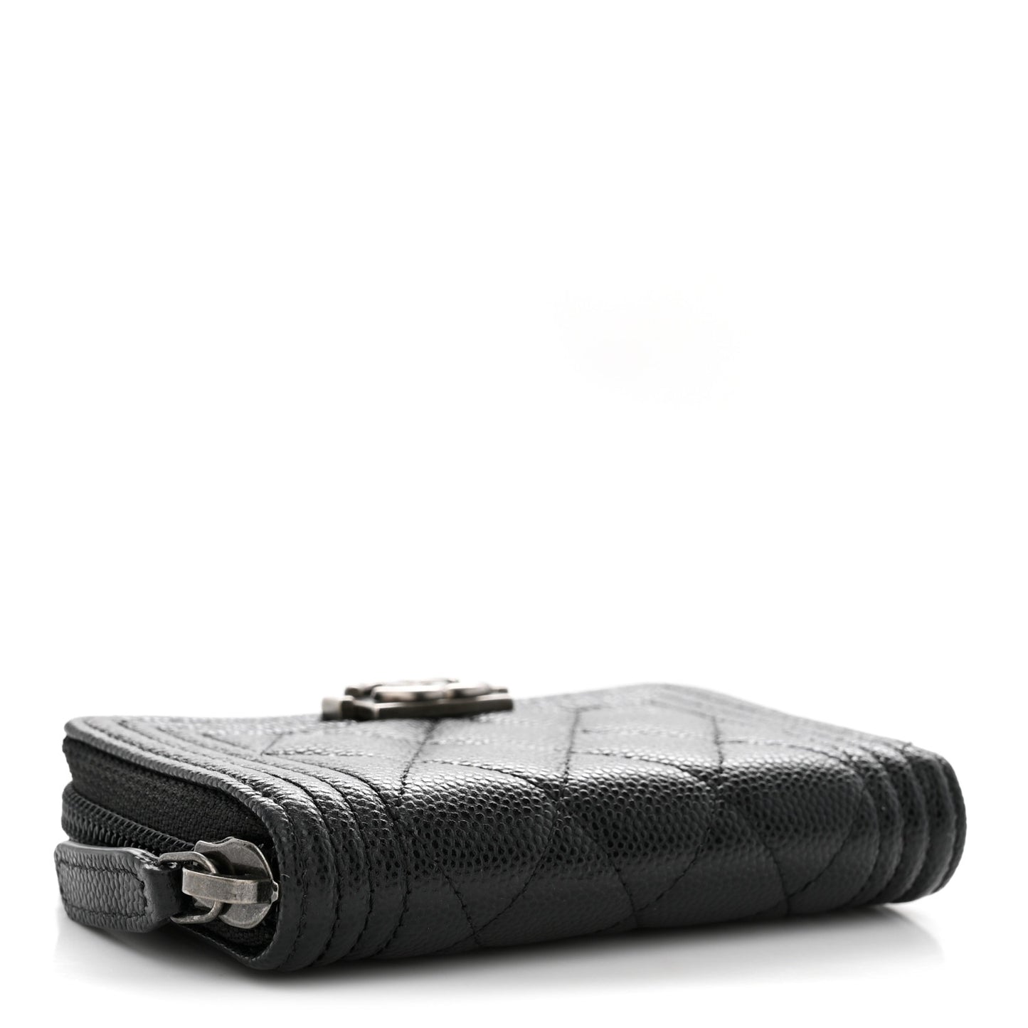 Caviar Quilted Boy Zip Around Coin Purse Wallet Black