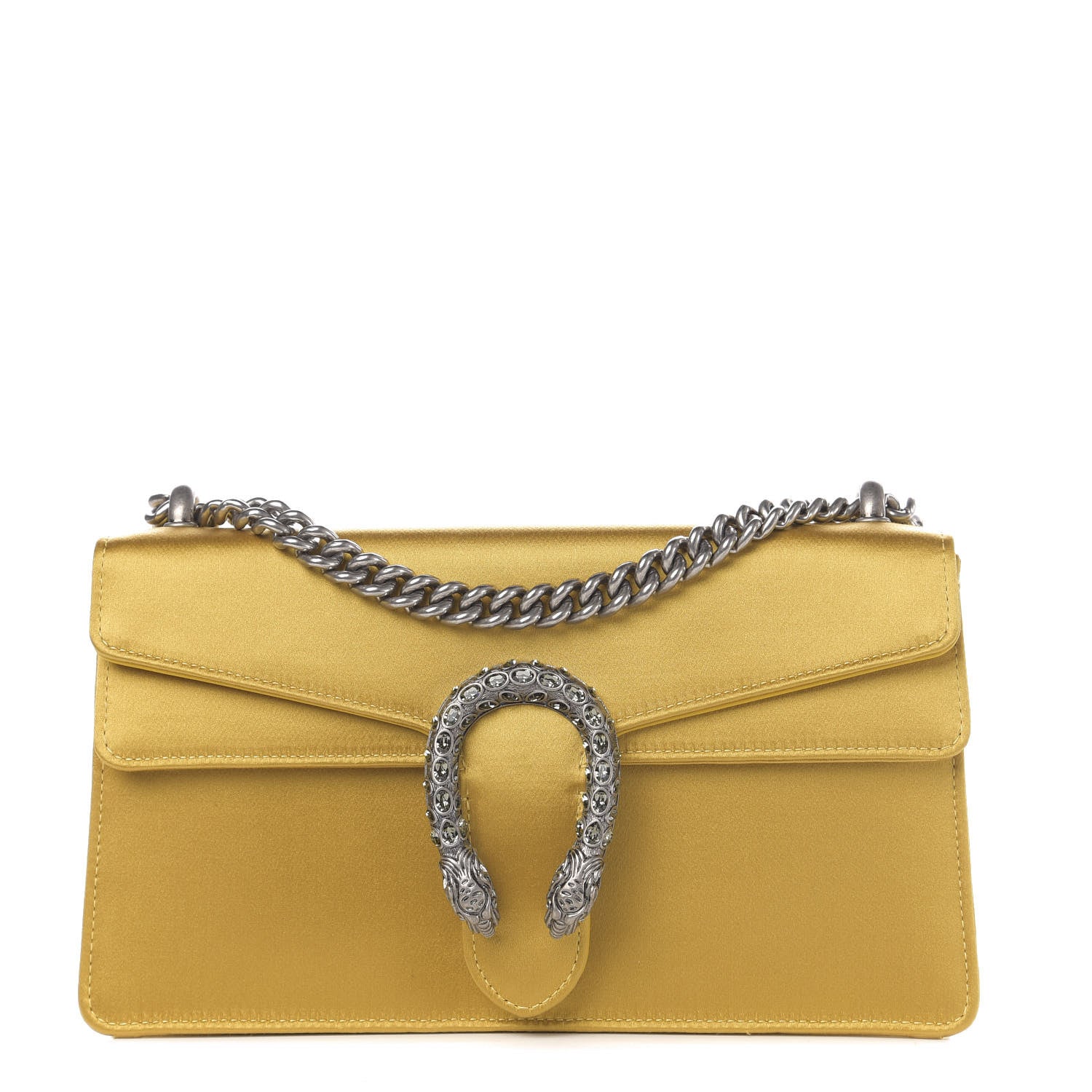Gucci Satin Silk Crystal Small Dionysus Shoulder Bag Gold Black