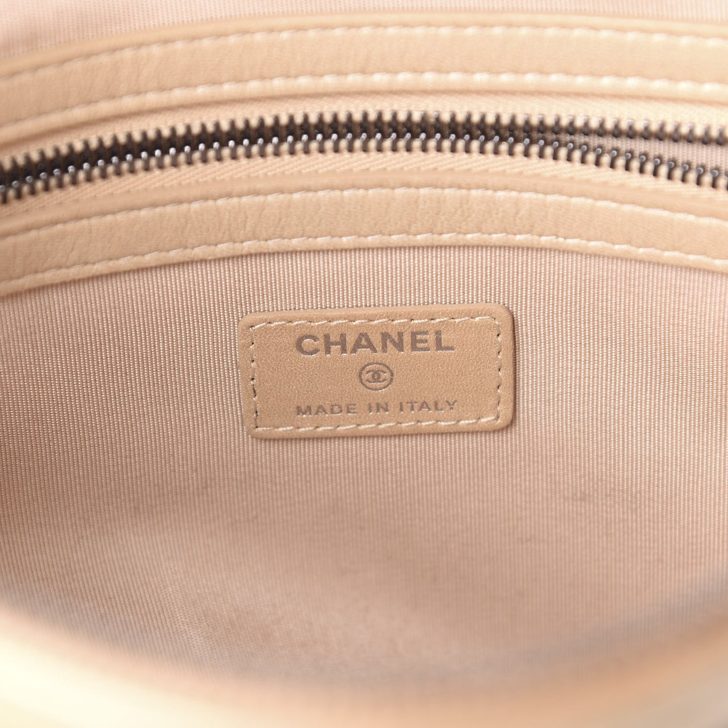 Iridescent Lambskin Quilted Medium Cosmetic Case Beige