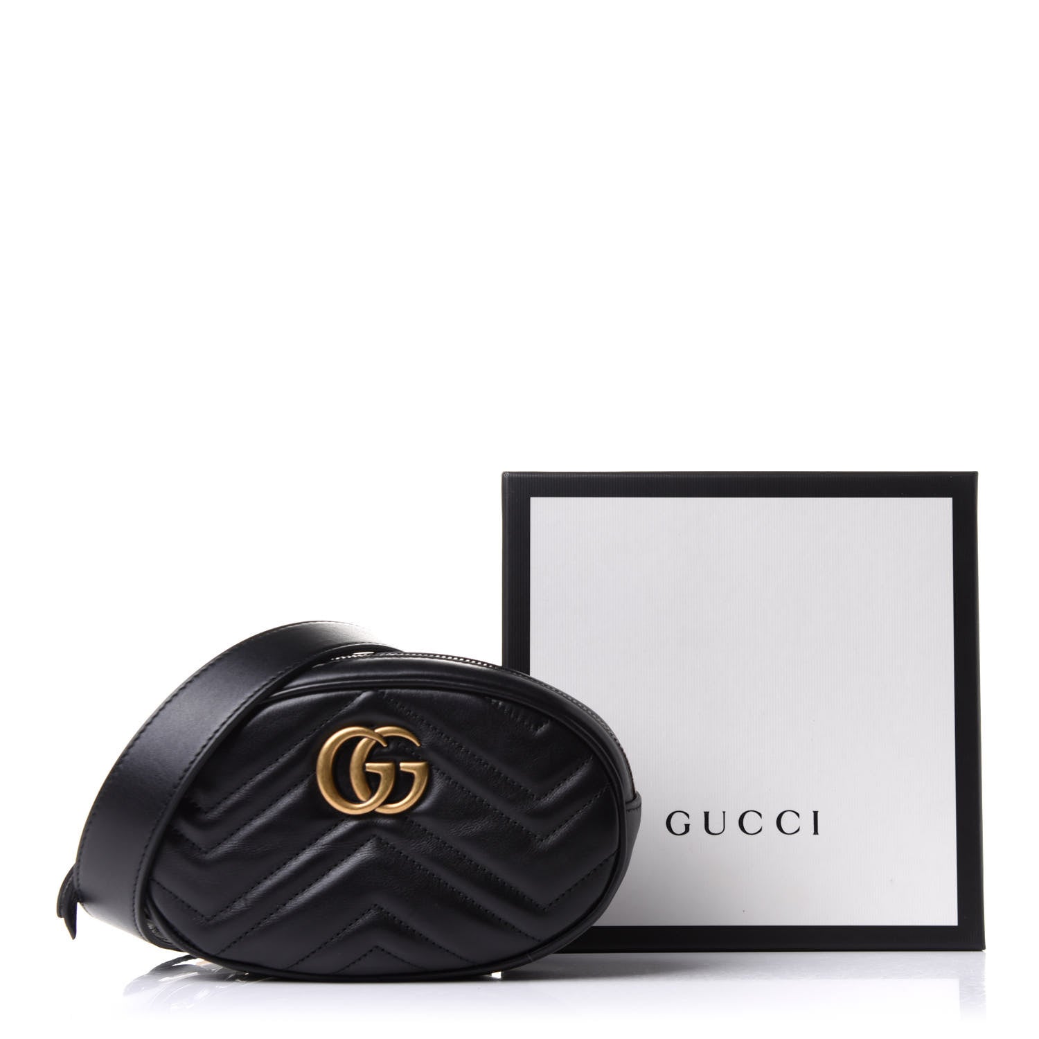 Gucci Calfskin Matelasse GG Marmont Belt Bag 85 34 Black 14 of 14