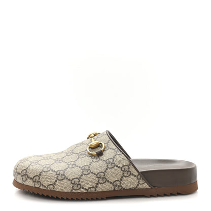 Gucci GG Supreme Monogram Miro Soft Calfskin Womens Horsebit Slippers 37.5 Beige Ebony New Acero 1 of 9