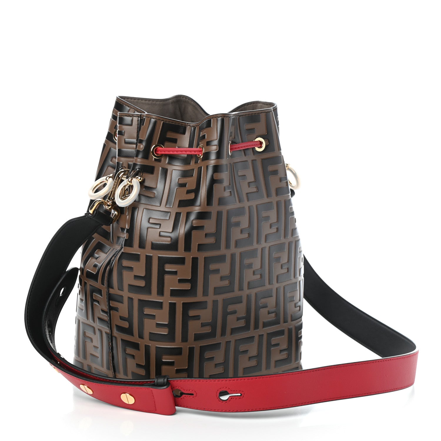 Fendi Vitello Grace F is Fendi Bi-Color FF 1974 Embossed Grande Mon Tresor Bucket Bag Maya Black Fragola 3 of 9