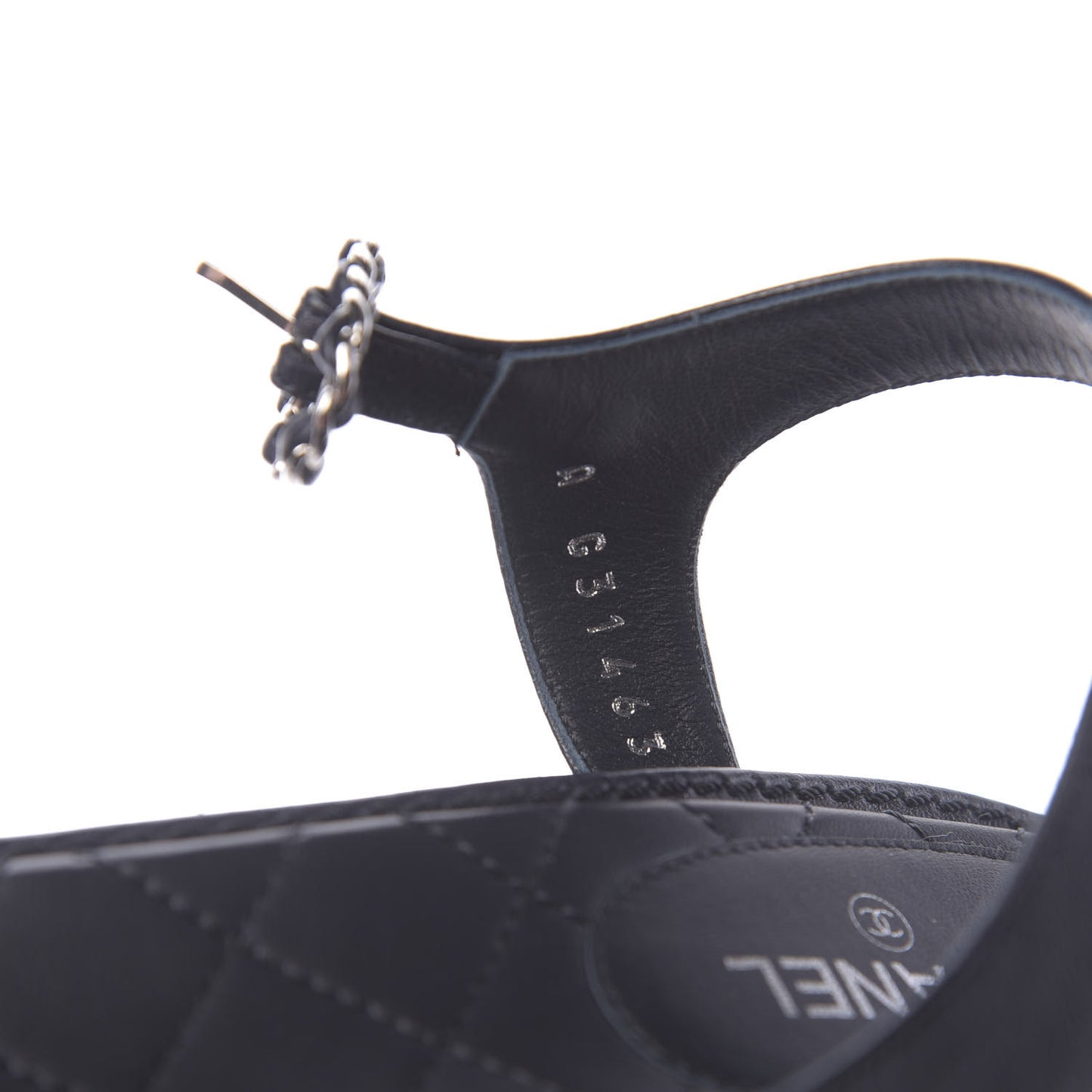 Lambskin Chain CC Logo Thong Sandals 38.5 Navy
