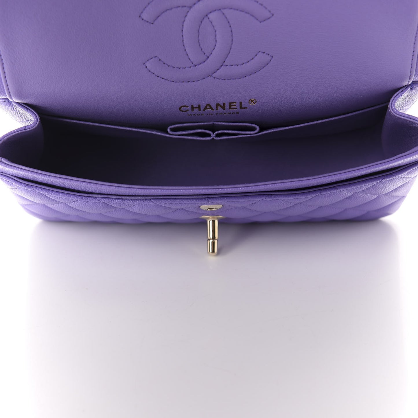 Caviar Quilted Small Double Flap Purple