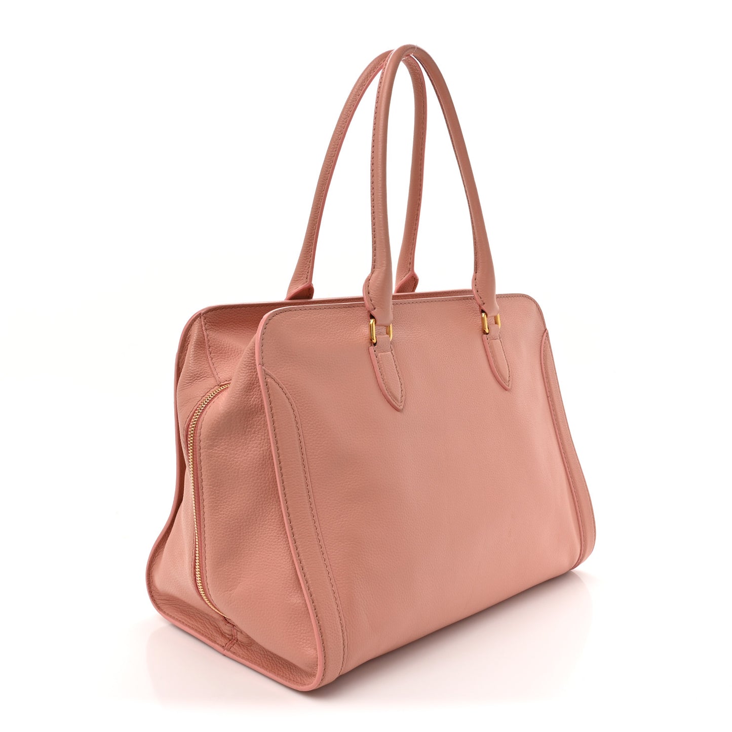 Pebbled Calfskin Large Skull Padlock Zip Around Tote Blush Pink
