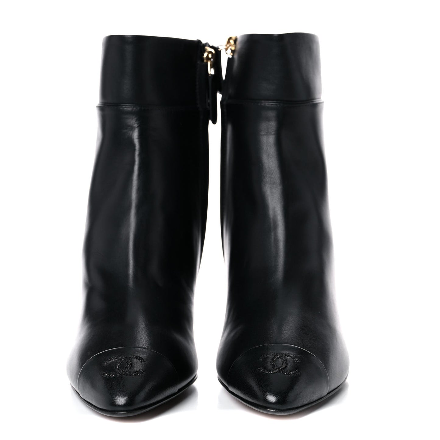Lambskin Patent Cap Toe CC Short Ankle Boots 37 Black