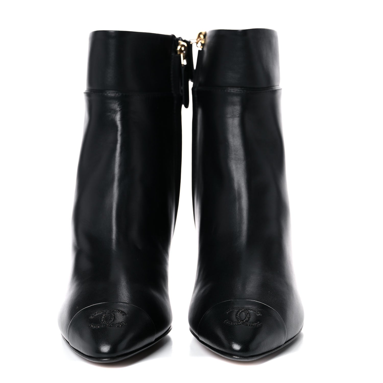 Chanel Lambskin Patent Cap Toe CC Short Ankle Boots 37 Black 2 of 11