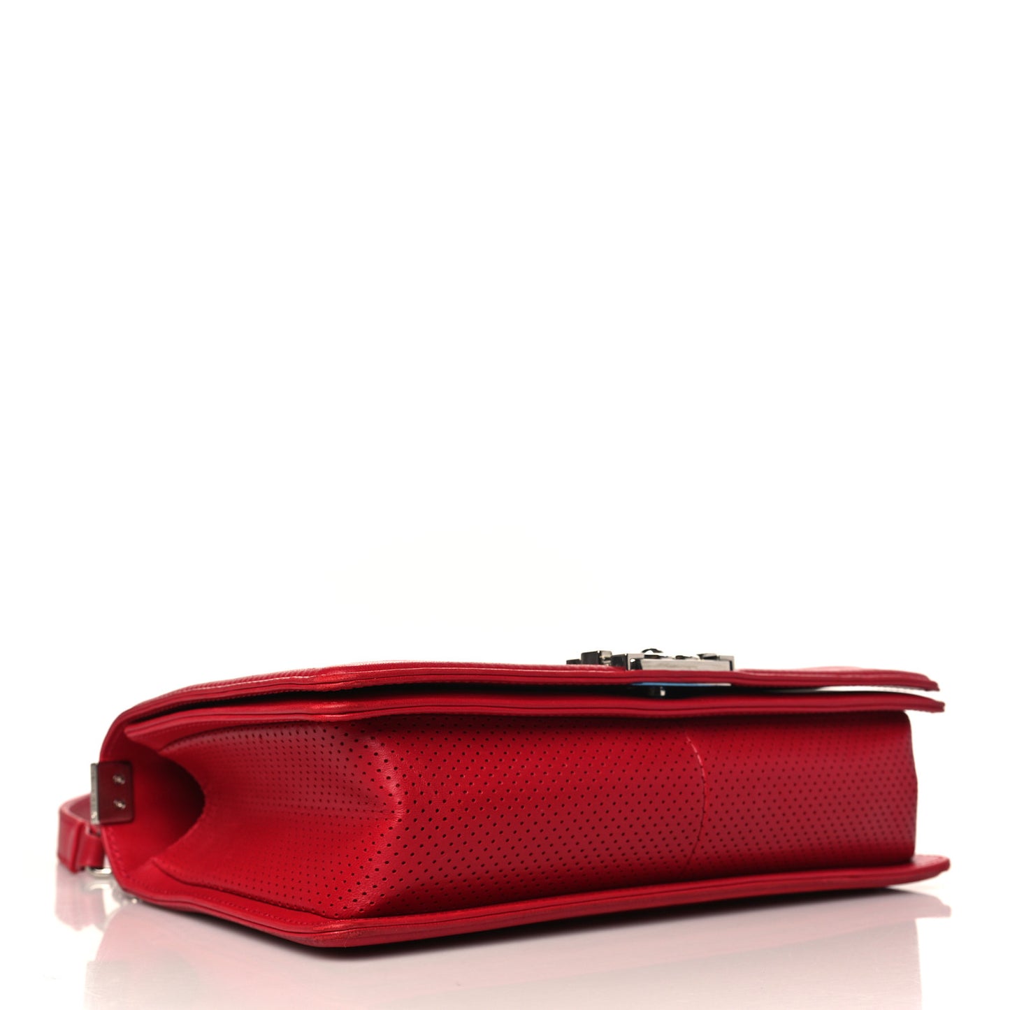 Perforated Lambskin Quilted Medium Boy Flap Red