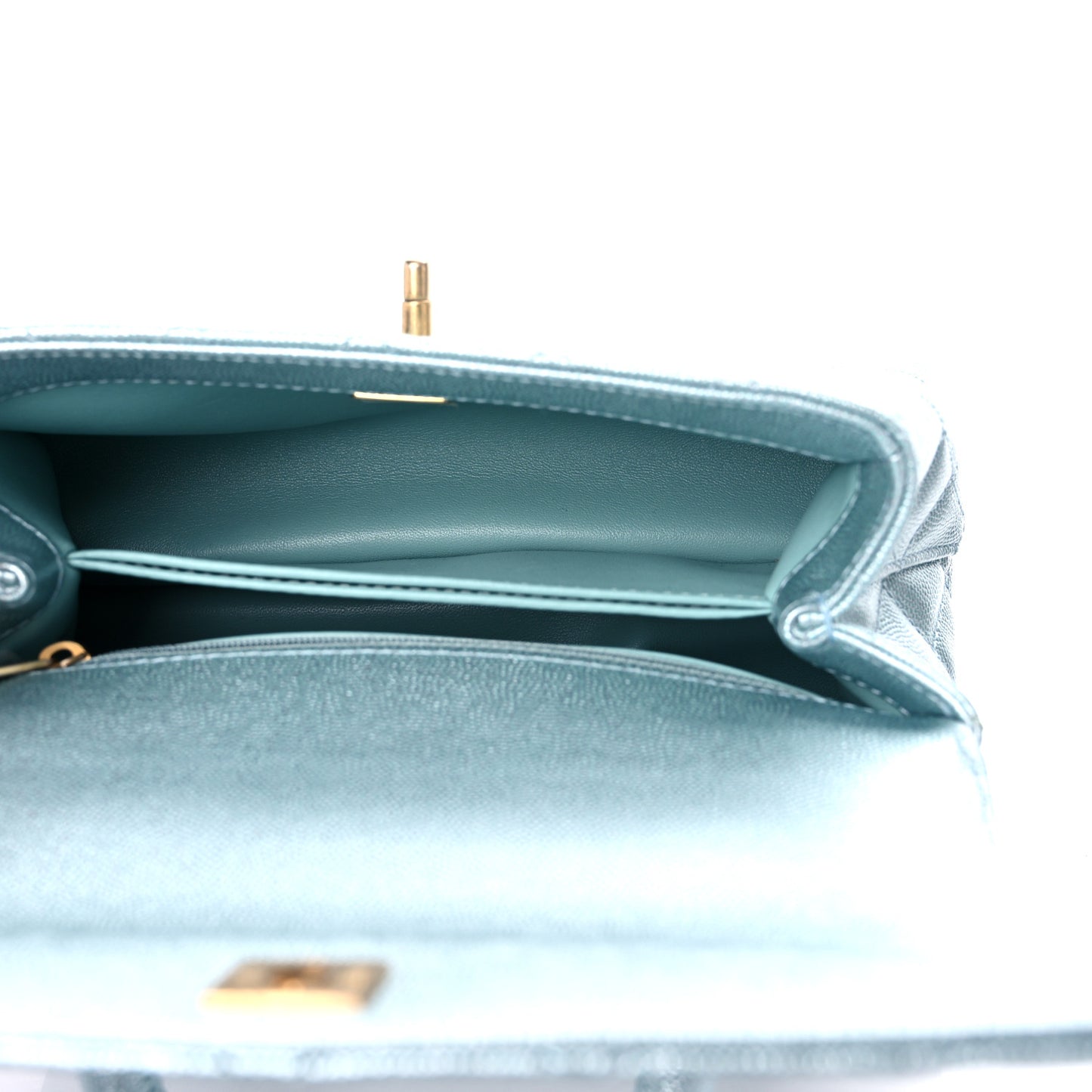 Metallic Caviar Quilted Mini Coco Handle Flap Light Blue