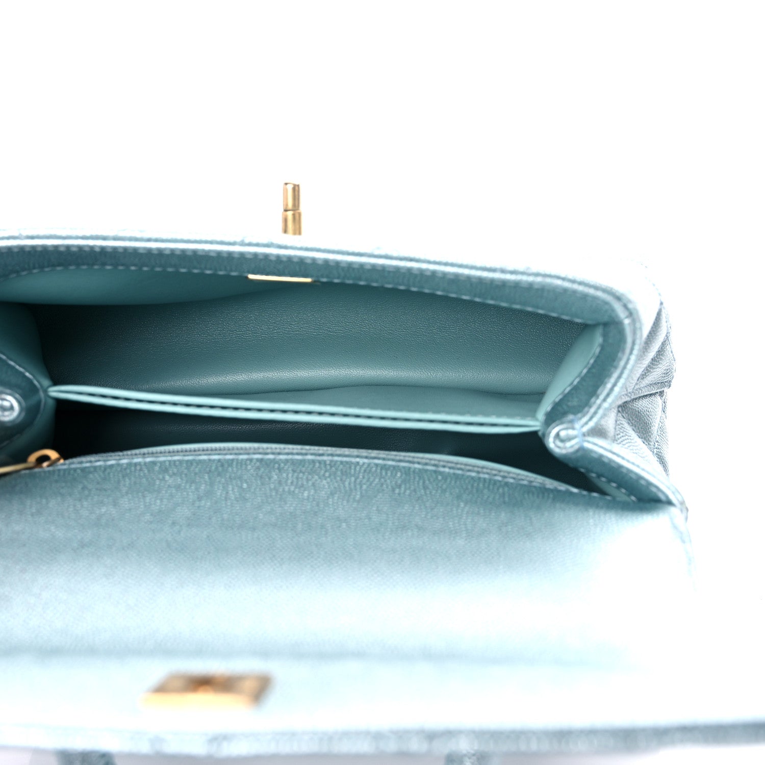 Chanel Metallic Caviar Quilted Mini Coco Handle Flap Light Blue 5 of 12