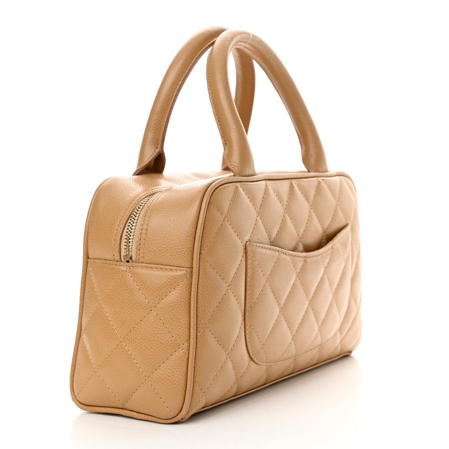 Caviar Quilted Small Bowler Beige