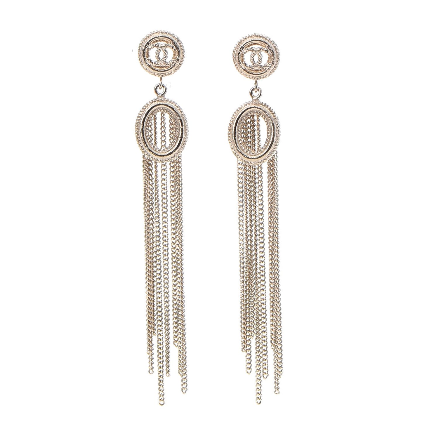 CC Chain Tassel Drop Earrings Light Gold