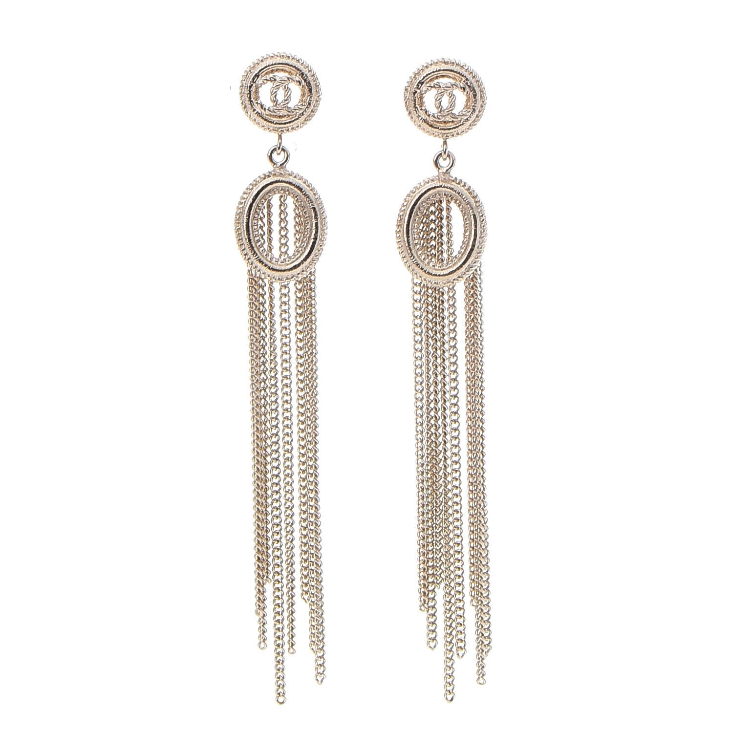 Chanel CC Chain Tassel Drop Earrings Light Gold 1 of 5