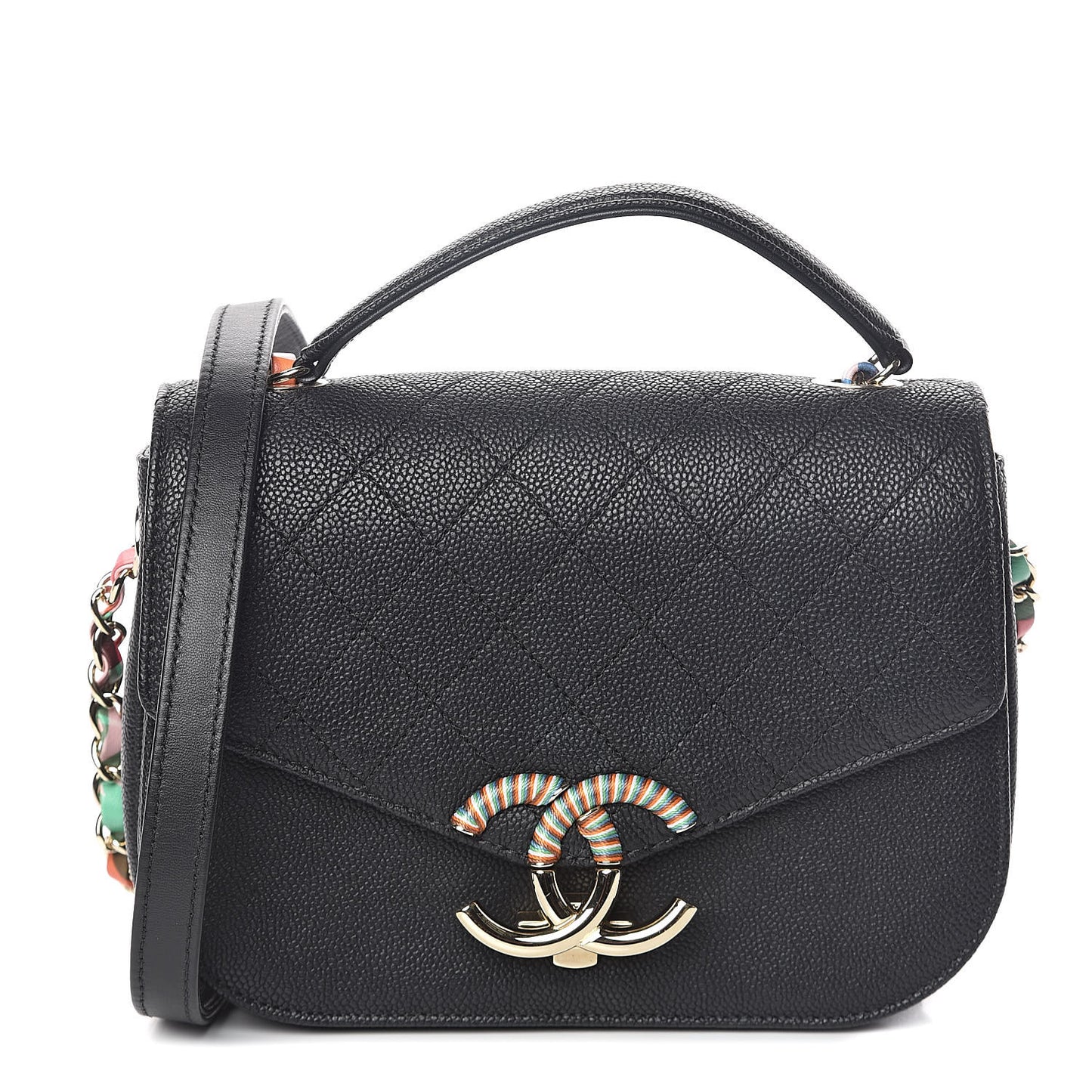 Caviar Quilted Thread Around Single Flap Black
