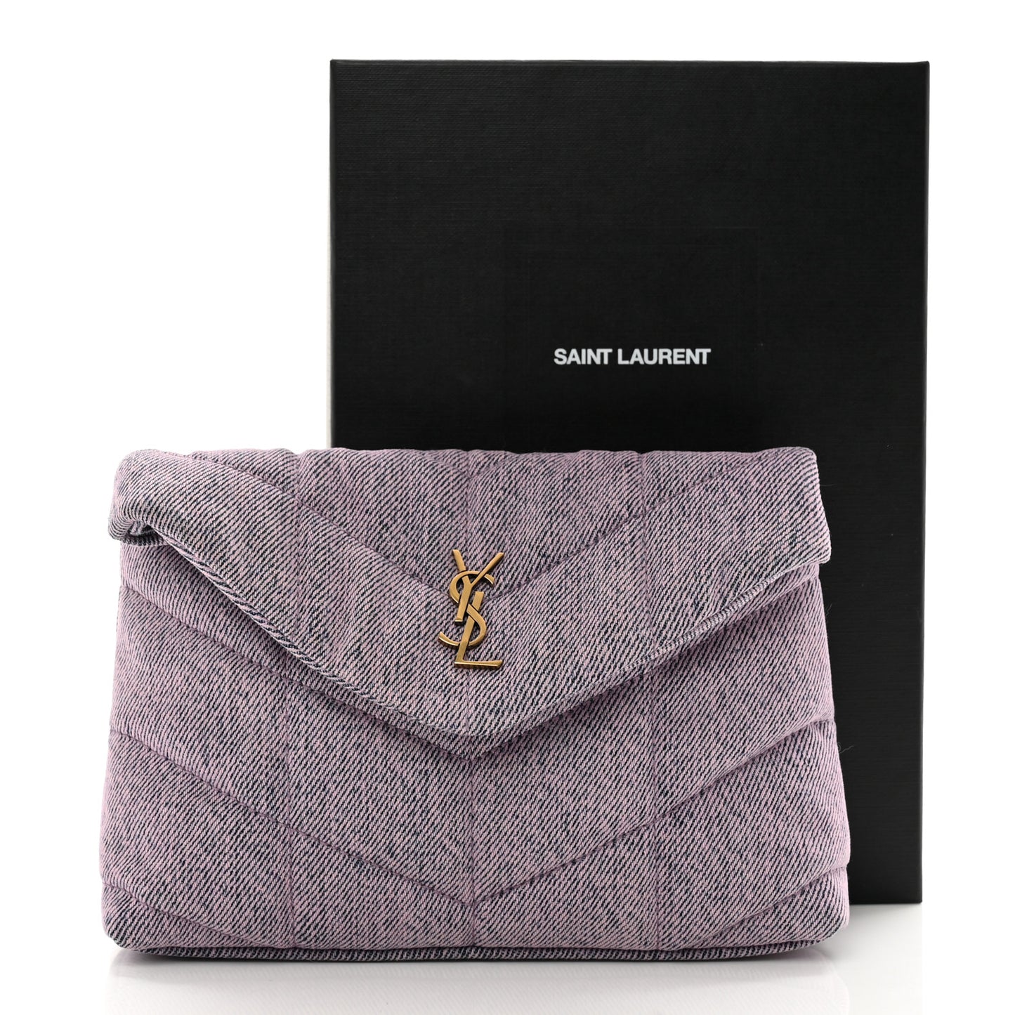 Denim Quilted Loulou Puffer Monogram Pouch Clutch Bleached Lilac