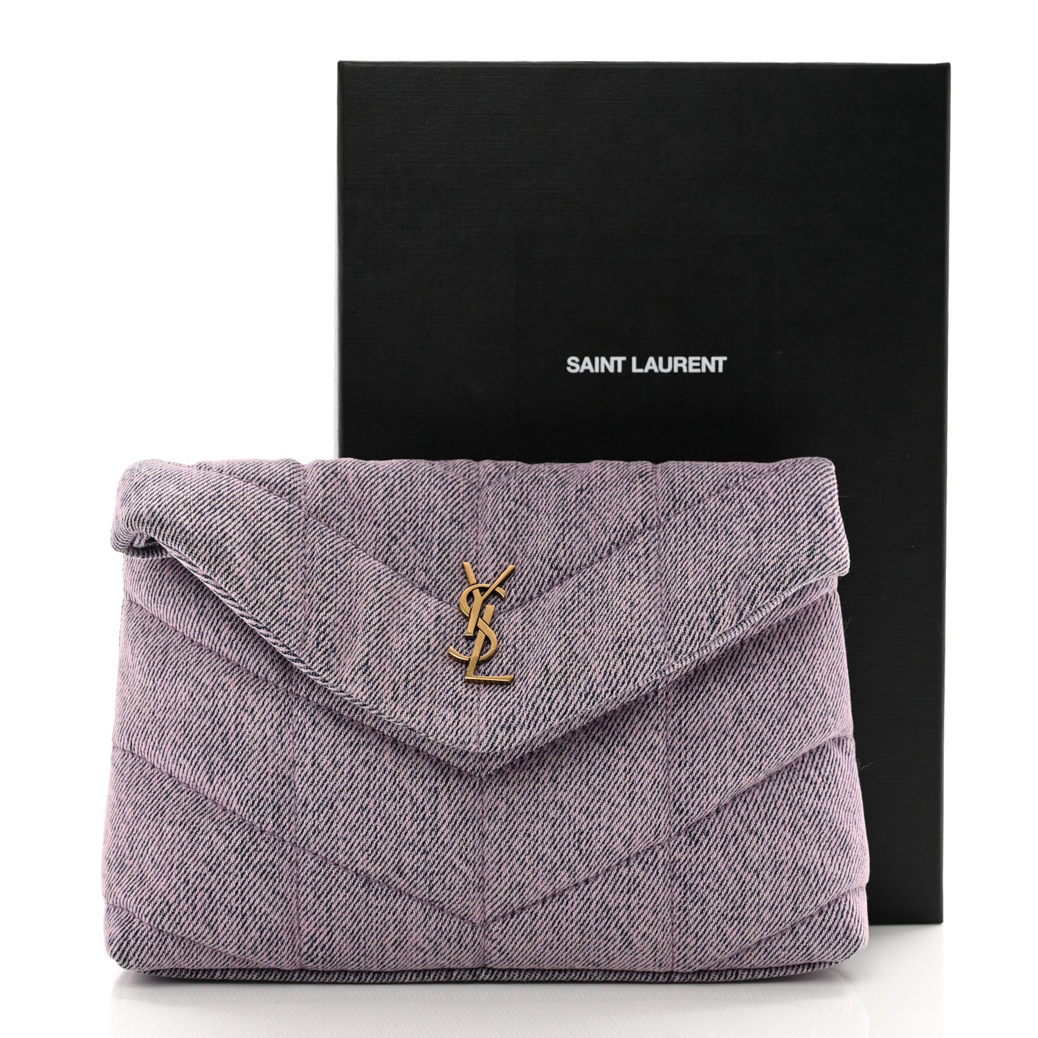 Saint Laurent Denim Quilted Loulou Puffer Monogram Pouch Clutch Bleached Lilac 8 of 8
