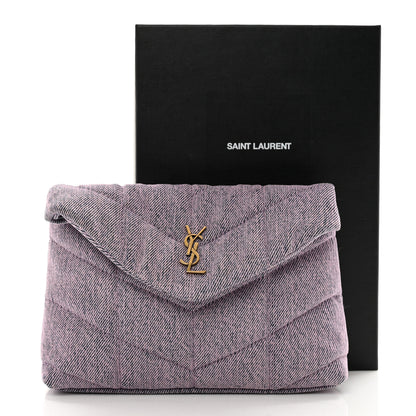 Saint Laurent Denim Quilted Loulou Puffer Monogram Pouch Clutch Bleached Lilac 8 of 8