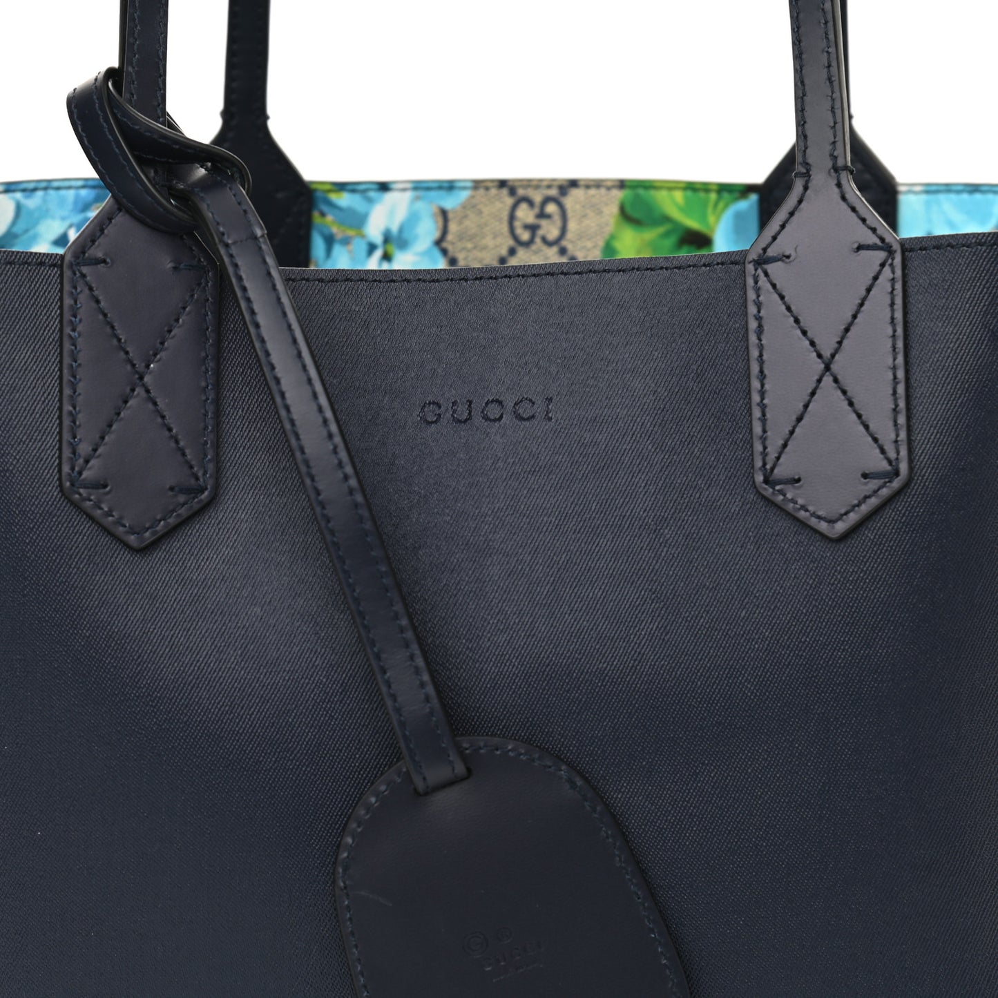 GG Supreme Monogram Blooms Small Reversible Tote Beige Blue Navy
