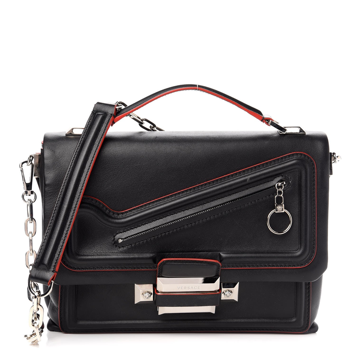 Versace Calfskin Palazzo Shoulder Bag Black Red 1 of 8