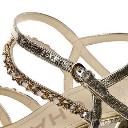 Chanel Lame Goatskin Chain Sandals 37 Gold 9 of 9
