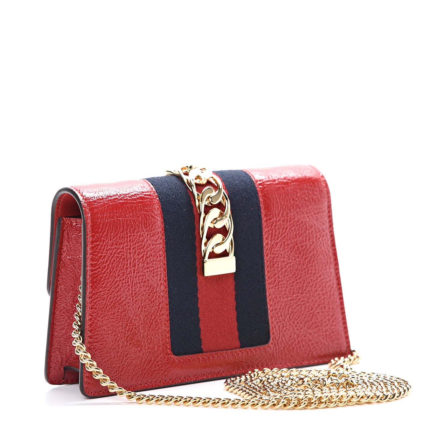 Patent Embroidered Super Mini Sylvie Chain Shoulder Bag Red