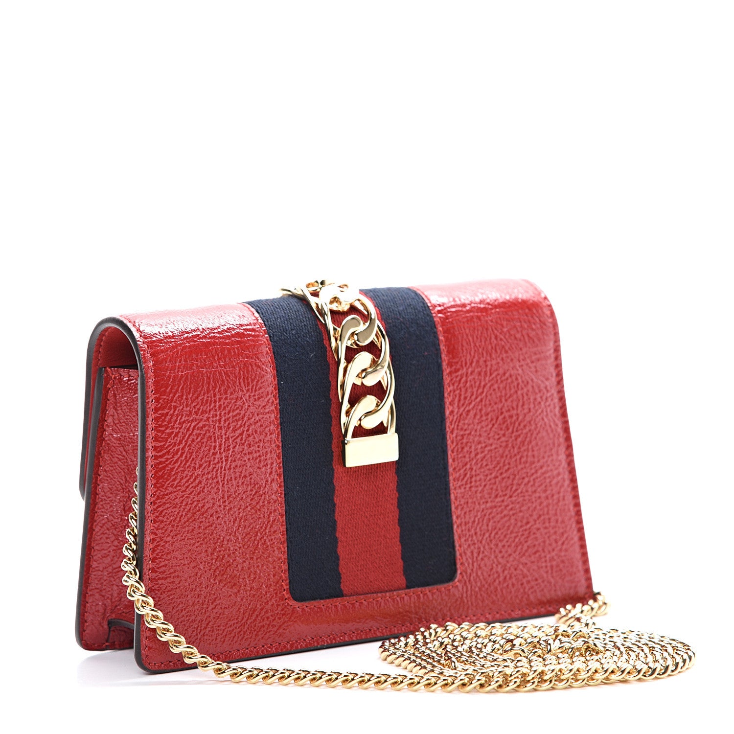 Gucci Patent Embroidered Super Mini Sylvie Chain Shoulder Bag Red 2 of 9