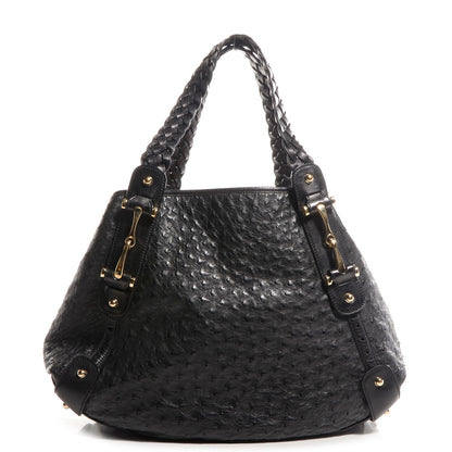 Gucci Ostrich Medium Pelham Shoulder Bag Black 1 of 7