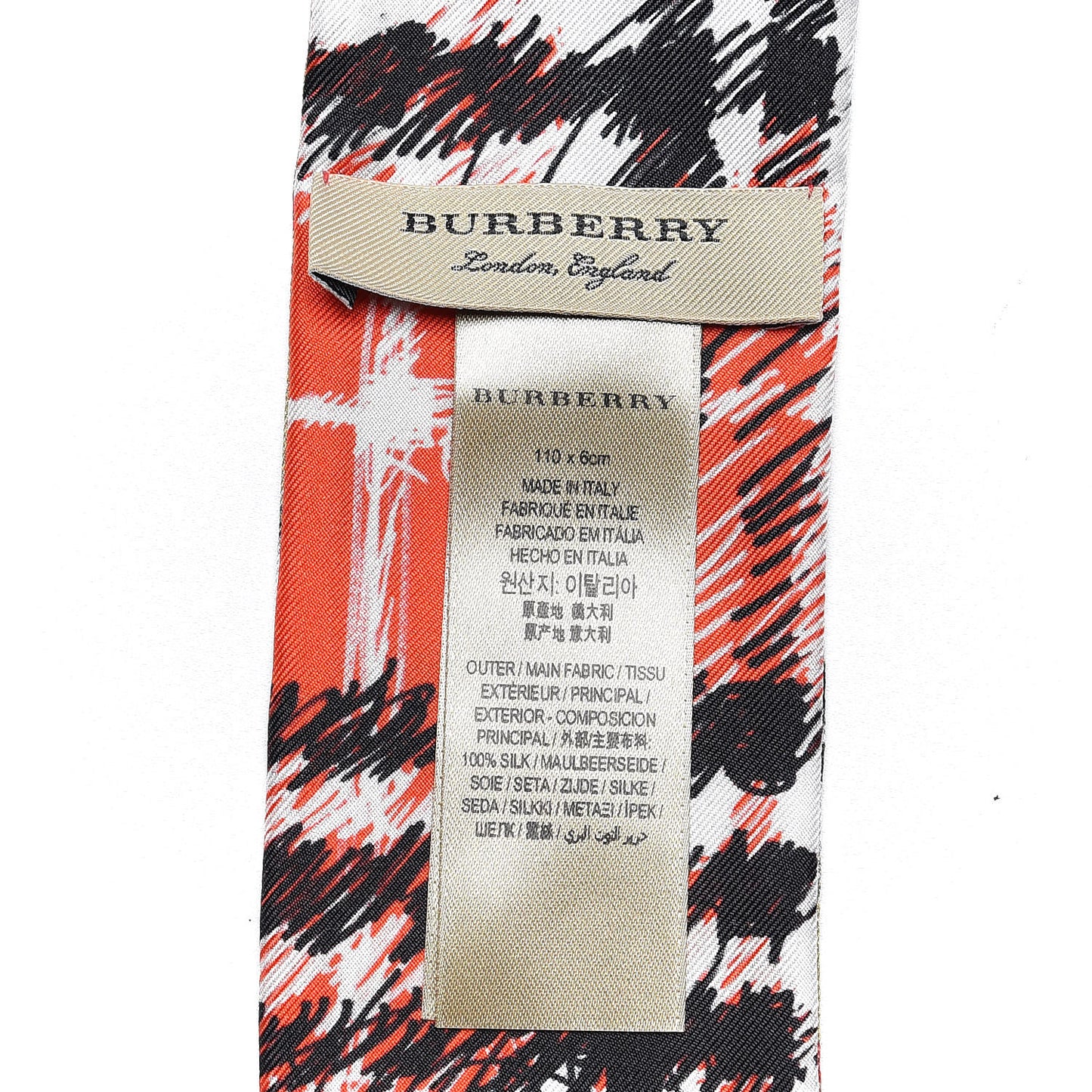 Silk Disruptive Check Scribble Print Twill Slim Scarf Camel