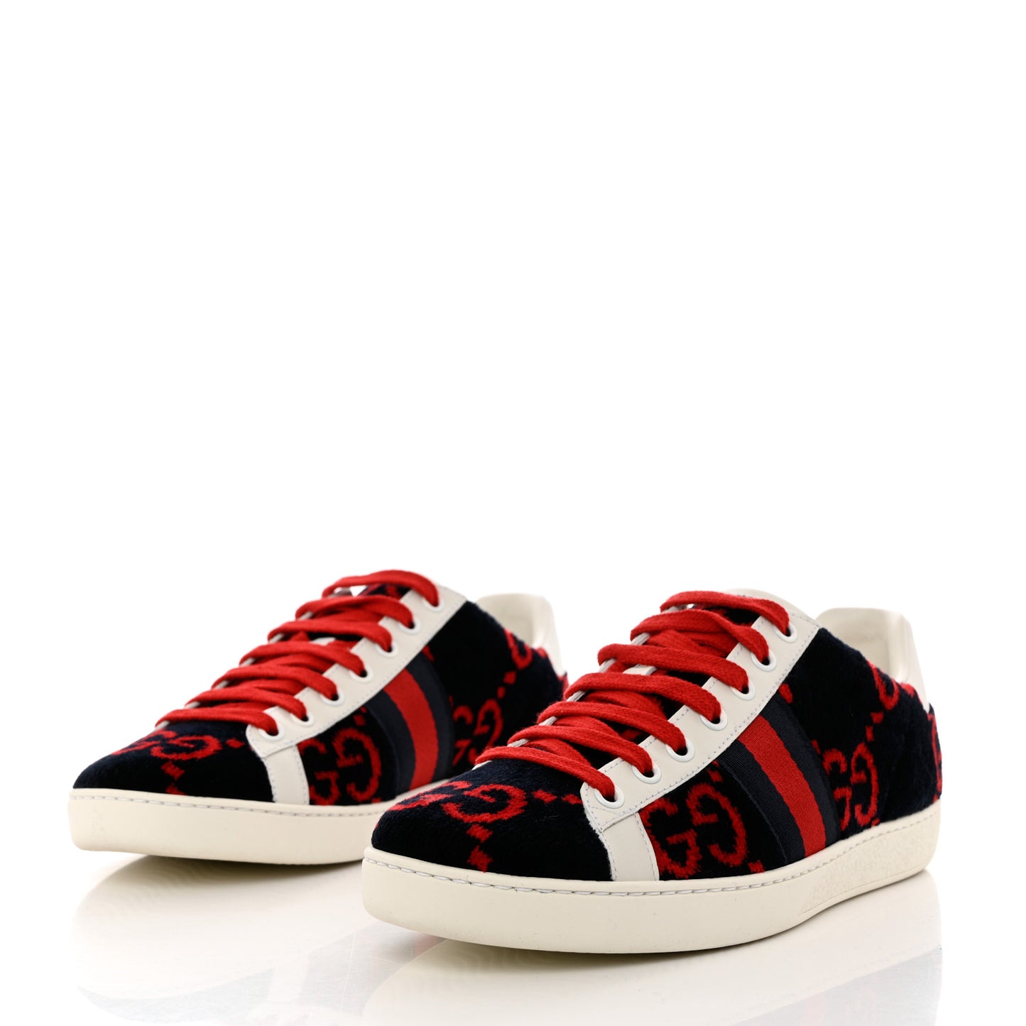 Terry Cloth GG Monogram Web Womens Ace Sneakers 37.5 Blue Red