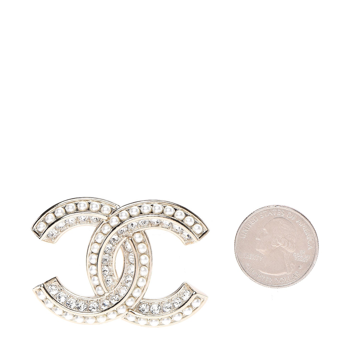 Crystal Pearl Chain Mania CC Earrings Gold