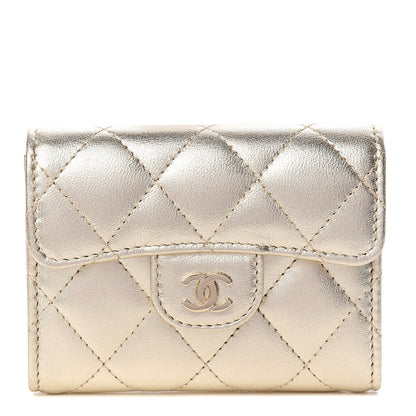 Chanel Metallic Lambskin Quilted Flap Card Holder Wallet Light Gold 1 of 9