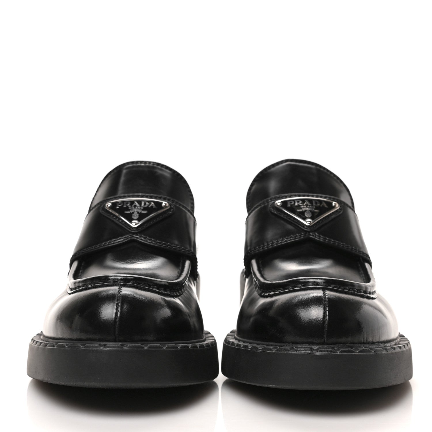 Prada Spazzolato Metal Triangle Logo 50mm Loafers 38 Black 2 of 7