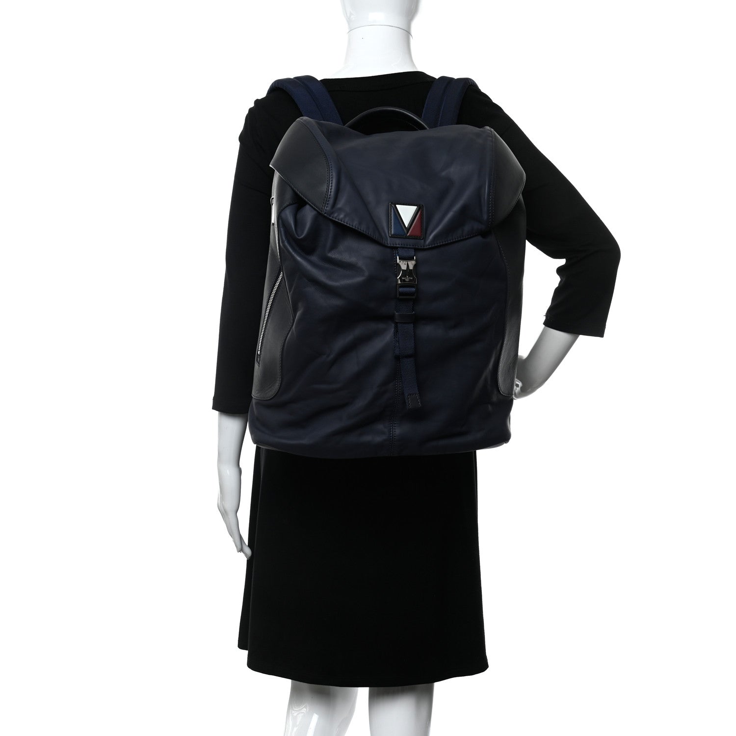 Louis Vuitton Calfskin Nylon V Line Pulse Backpack Navy Black 2 of 9